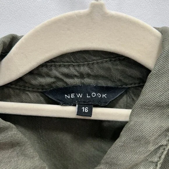 New Look Olive Green Embroidered Floral Midi Button Front Boho Shirt Dress Sz 16 - Picture 3 of 7